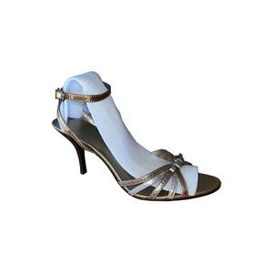 Bandolino -Lala- Bronze Open Toe Leather Pumps With Ankle Steps Women’s Size 10